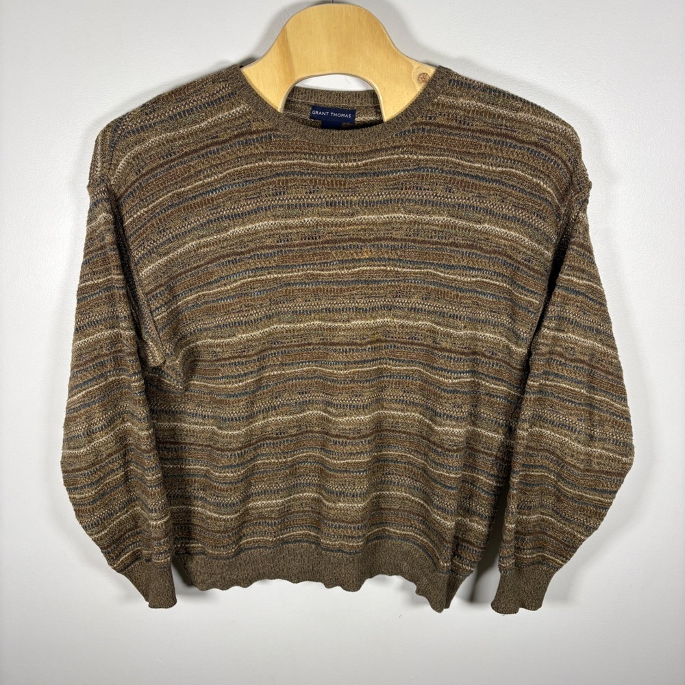 Vintage‎ Grandpa Sweater XLarge Brown Multi Stripe Knit Pullover